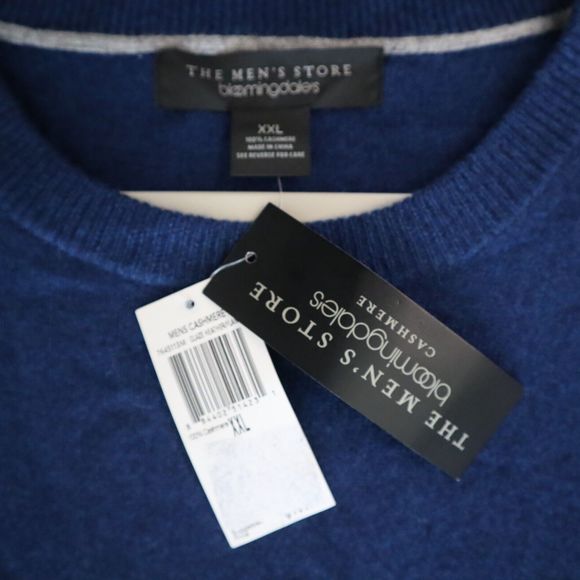 The Men's Store Bloomingdale's 7645113M Sz 2XL Blue Heather Cashmere Sweater $19 - Picture 3 of 4